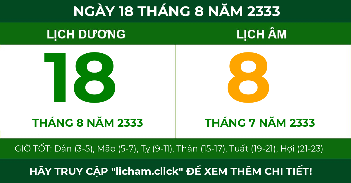 lịch âm ngày 18 tháng 8 năm 2333