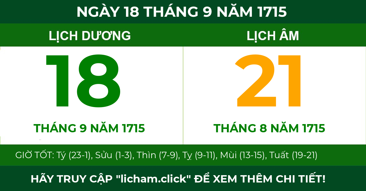 lịch âm ngày 18 tháng 9 năm 1715