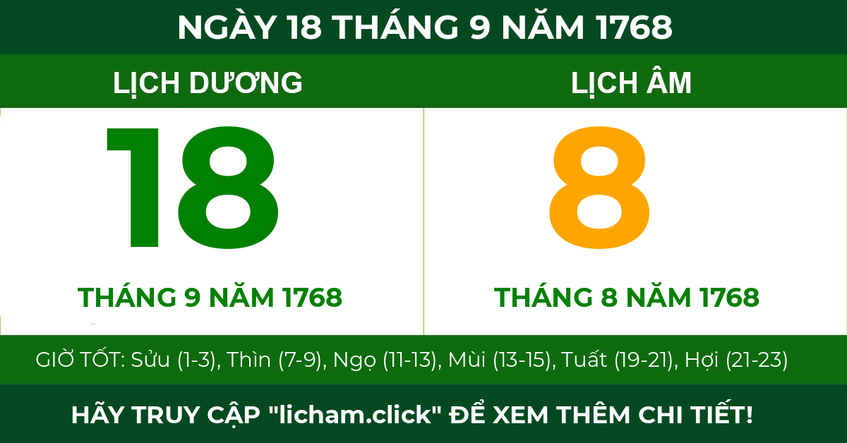 lịch âm ngày 18 tháng 9 năm 1768