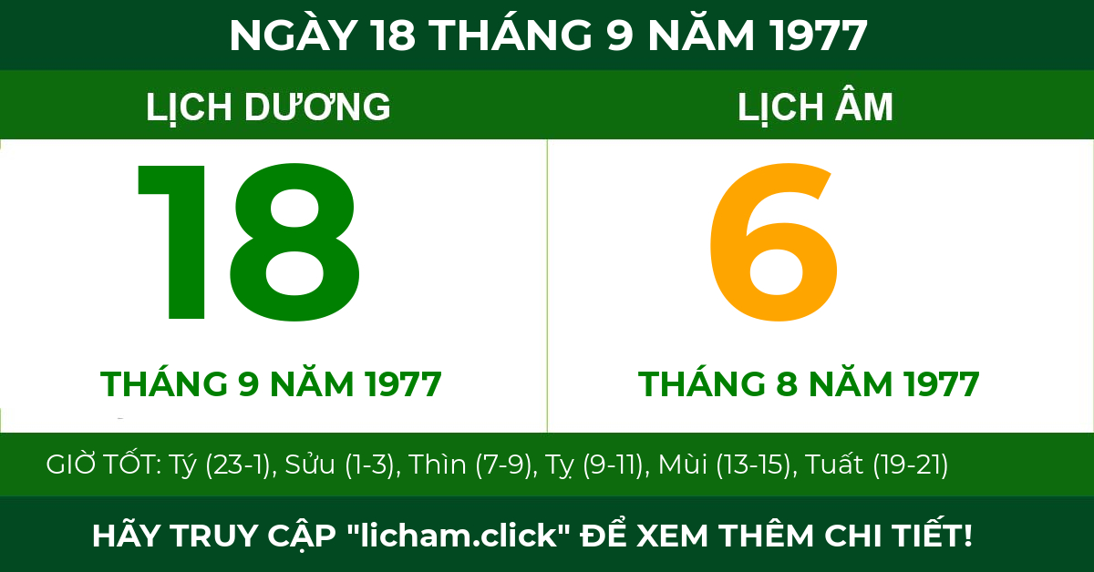 lịch âm ngày 18 tháng 9 năm 1977