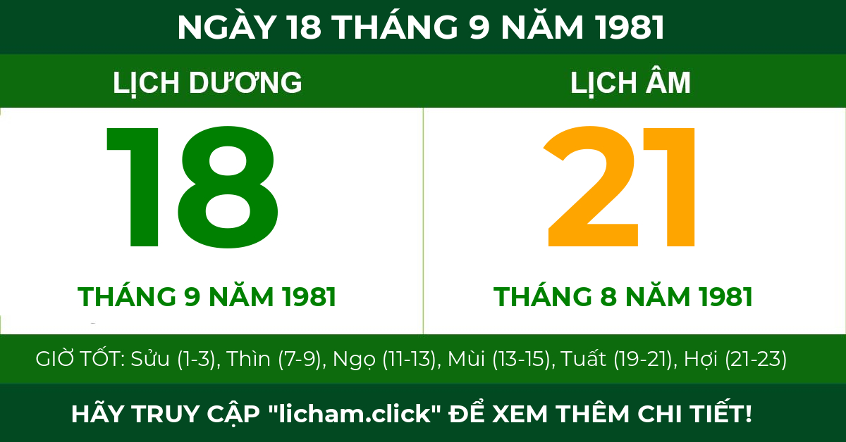 lịch âm ngày 18 tháng 9 năm 1981