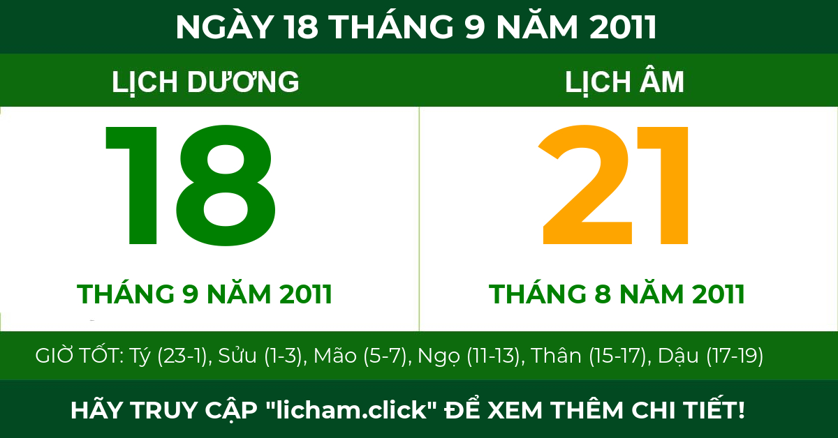 lịch âm ngày 18 tháng 9 năm 2011