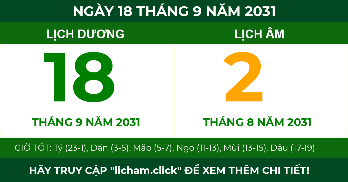lịch âm ngày 18 tháng 9 năm 2031