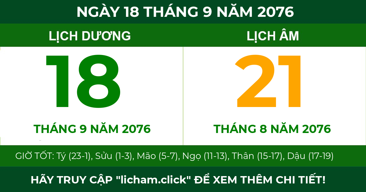 lịch âm ngày 18 tháng 9 năm 2076