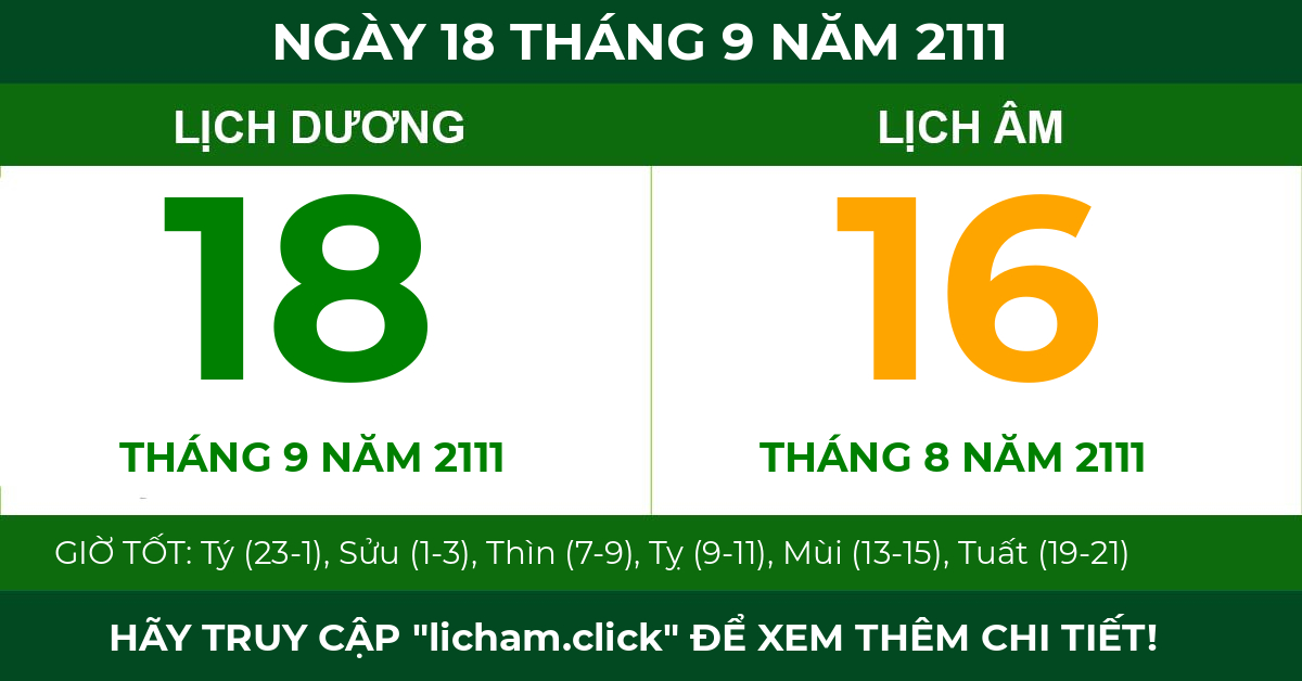 lịch âm ngày 18 tháng 9 năm 2111