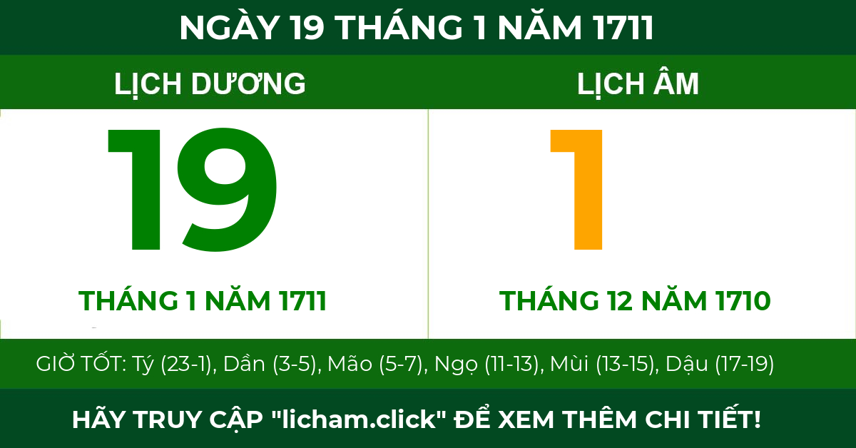 lịch âm ngày 19 tháng 1 năm 1711