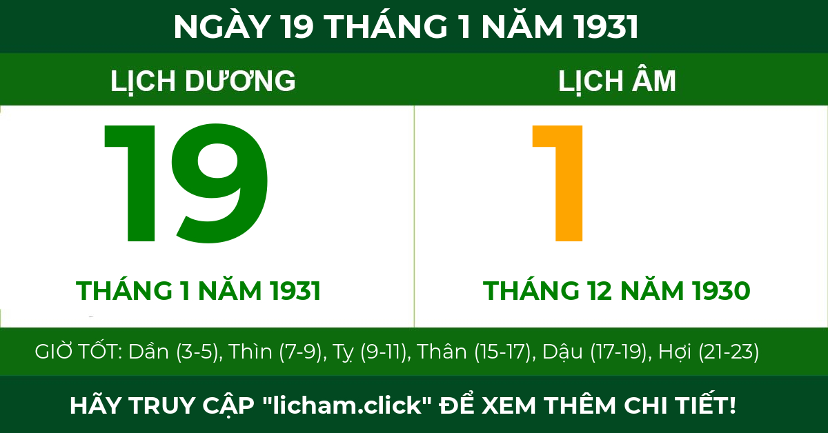 lịch âm ngày 19 tháng 1 năm 1931