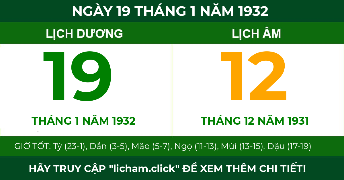 lịch âm ngày 19 tháng 1 năm 1932