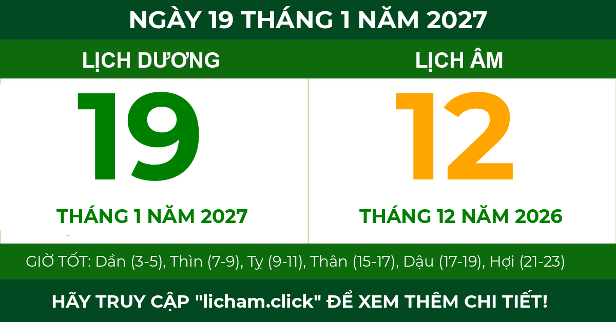 lịch âm ngày 19 tháng 1 năm 2027