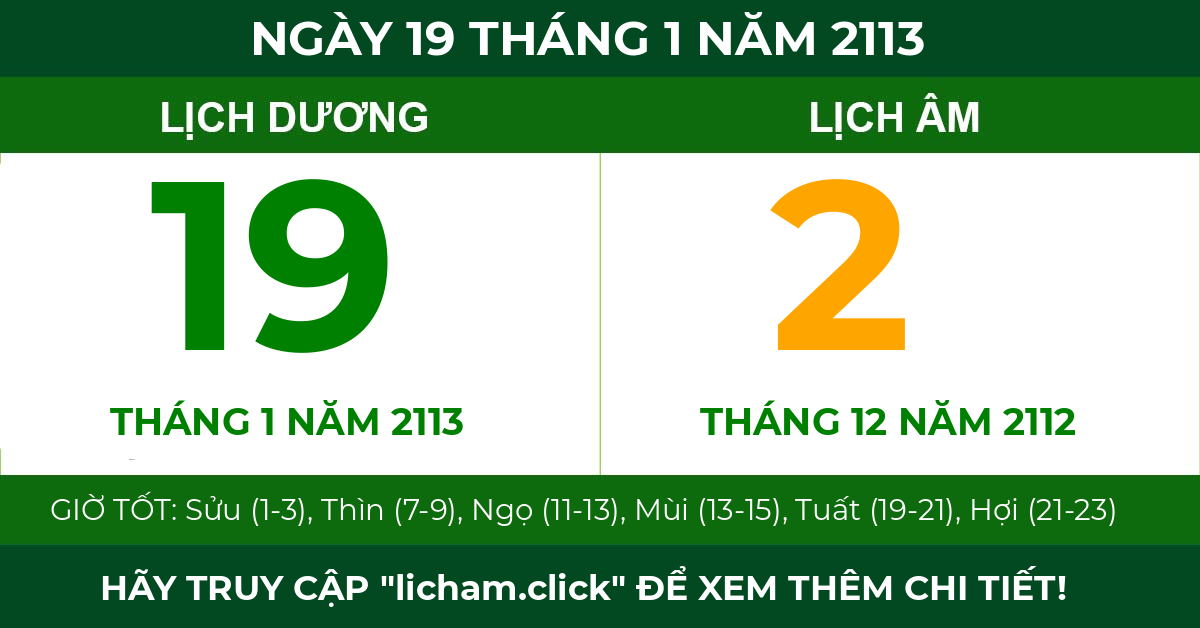 lịch âm ngày 19 tháng 1 năm 2113