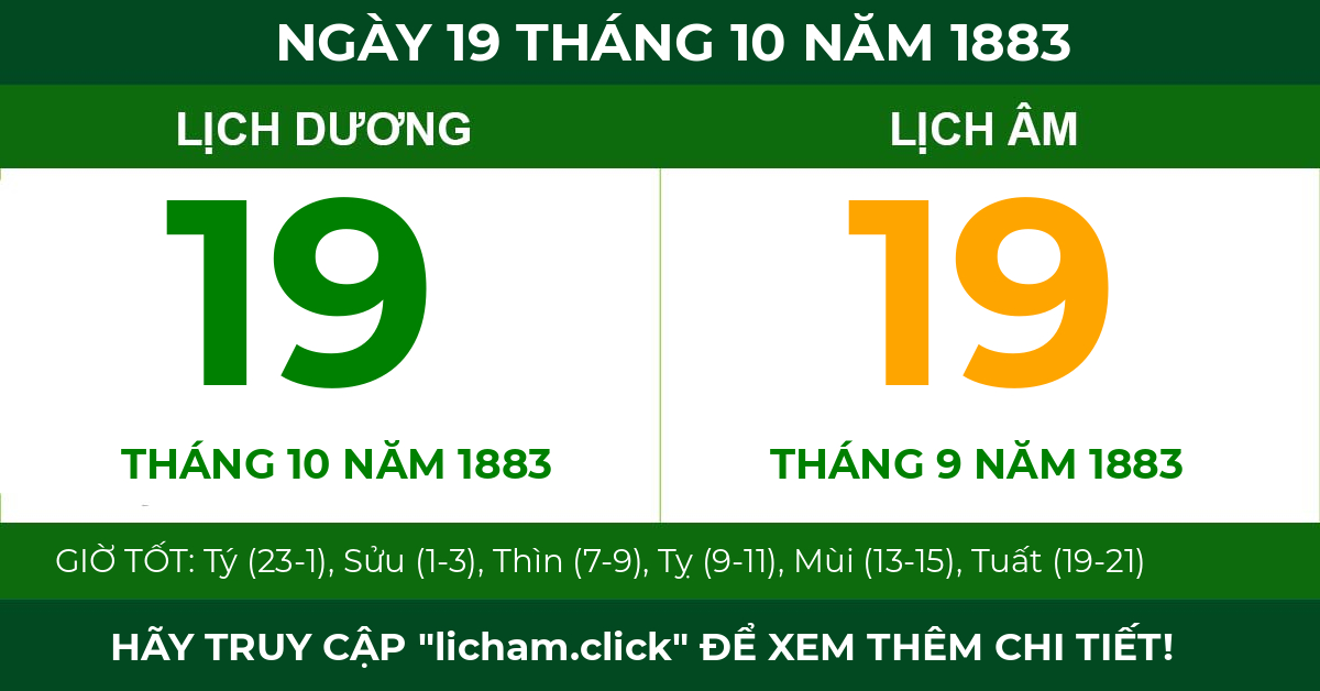 lịch âm ngày 19 tháng 10 năm 1883
