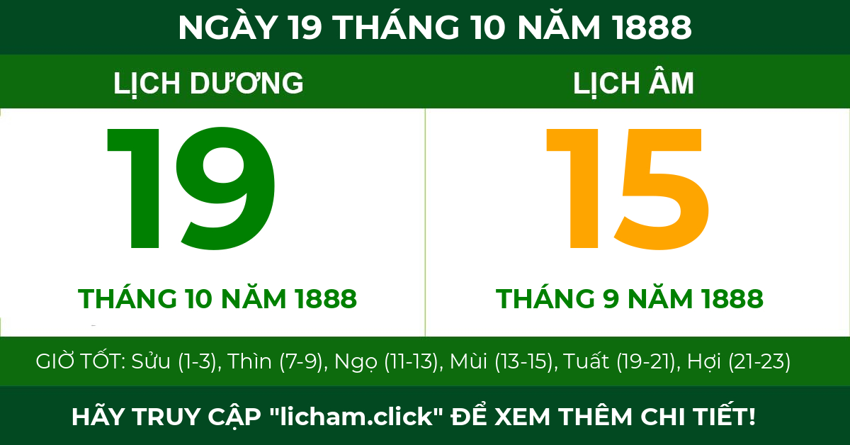 lịch âm ngày 19 tháng 10 năm 1888