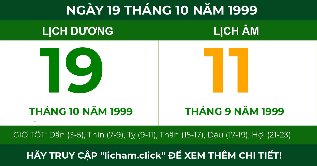 lịch âm ngày 19 tháng 10 năm 1999