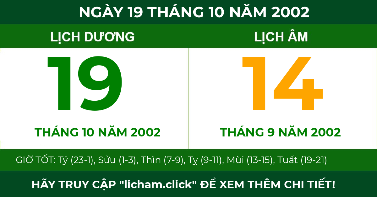 lịch âm ngày 19 tháng 10 năm 2002