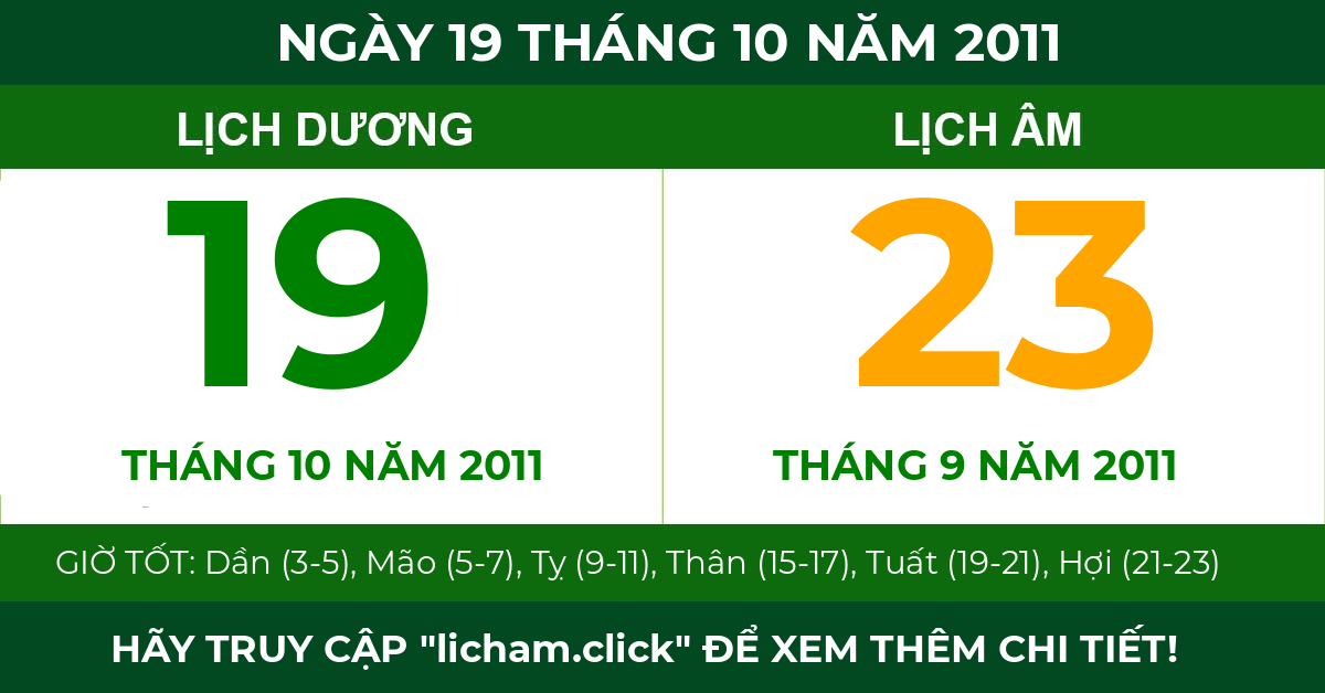 lịch âm ngày 19 tháng 10 năm 2011