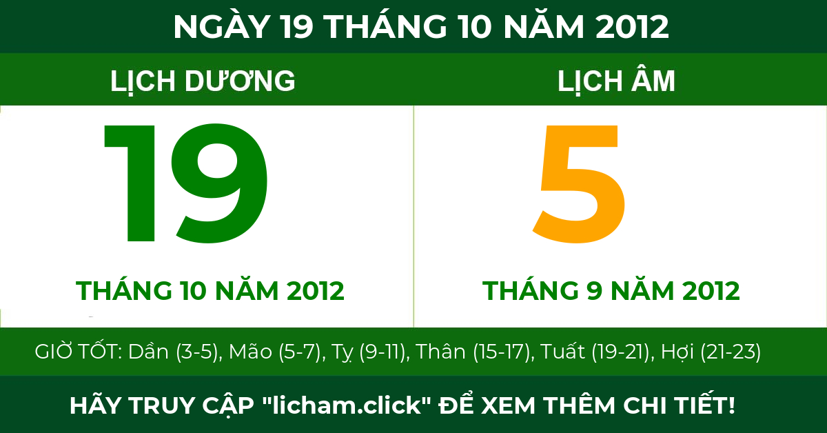 lịch âm ngày 19 tháng 10 năm 2012