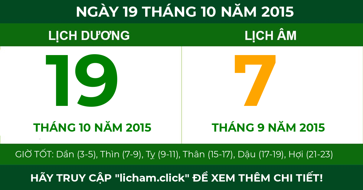 lịch âm ngày 19 tháng 10 năm 2015