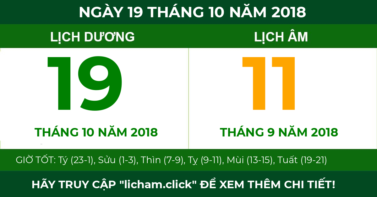 lịch âm ngày 19 tháng 10 năm 2018