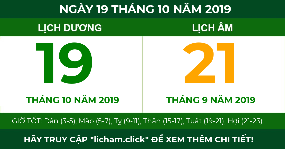 lịch âm ngày 19 tháng 10 năm 2019