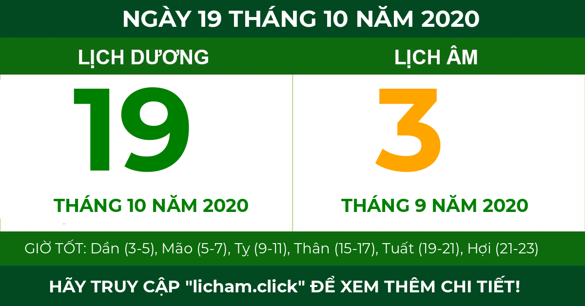 lịch âm ngày 19 tháng 10 năm 2020