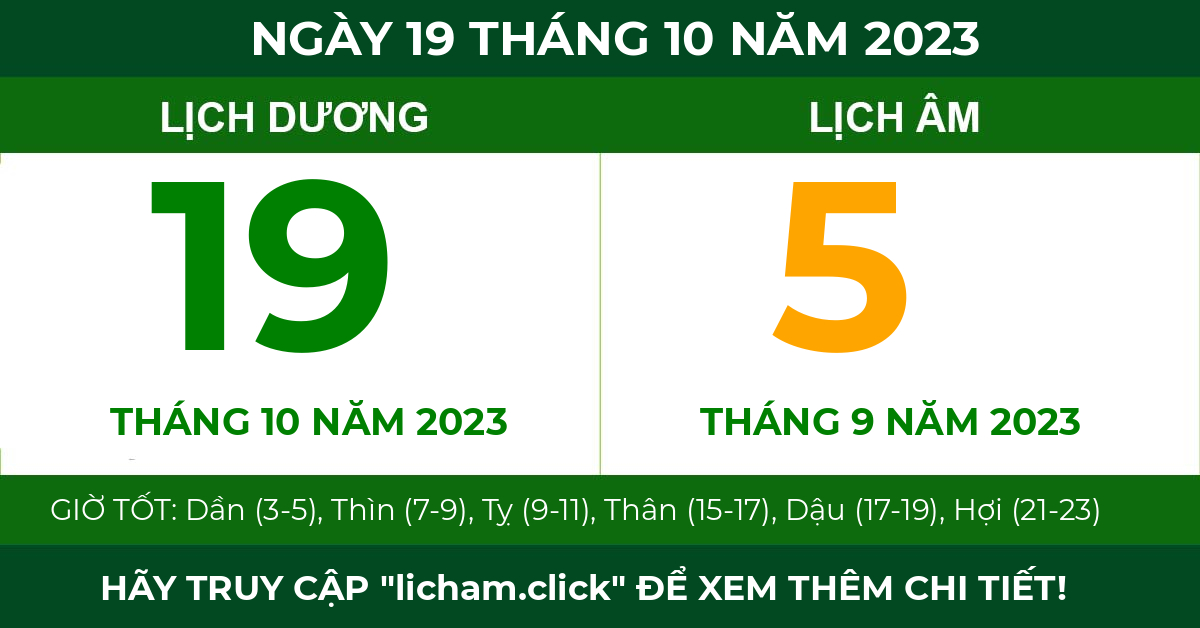 lịch âm ngày 19 tháng 10 năm 2023