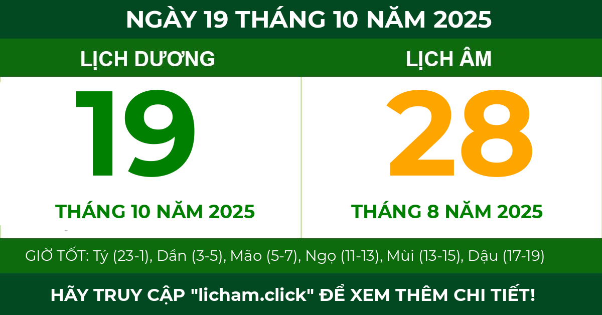 lịch âm ngày 19 tháng 10 năm 2025
