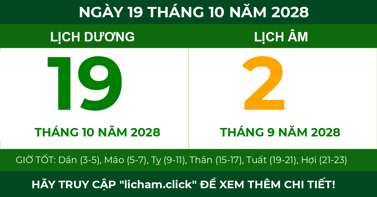 lịch âm ngày 19 tháng 10 năm 2028