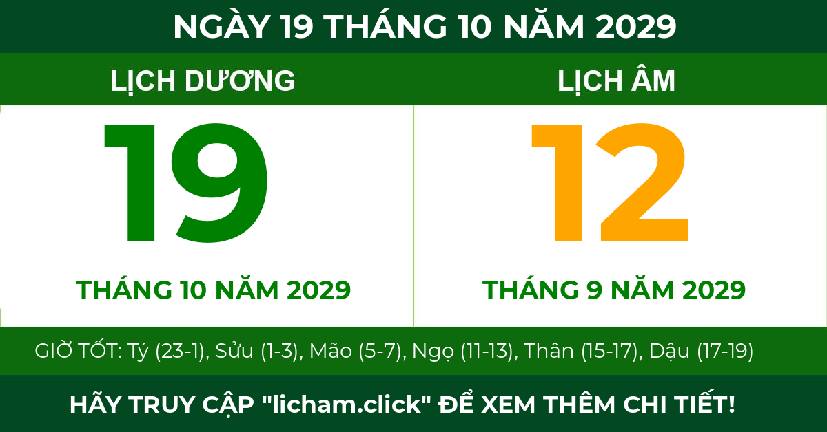 lịch âm ngày 19 tháng 10 năm 2029