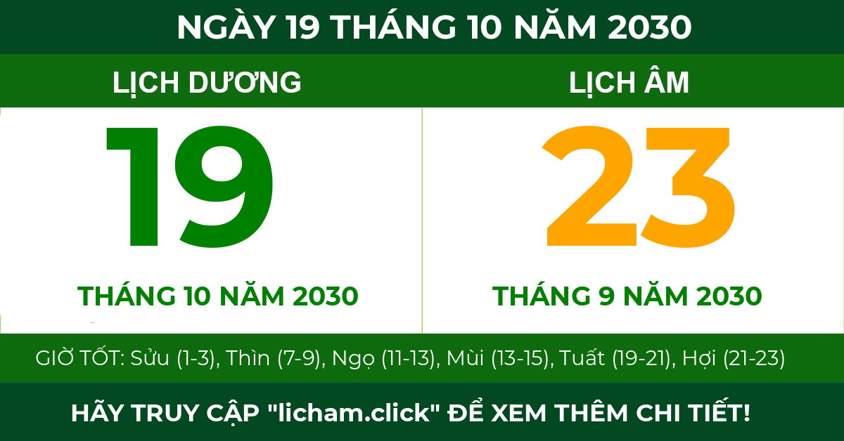 lịch âm ngày 19 tháng 10 năm 2030