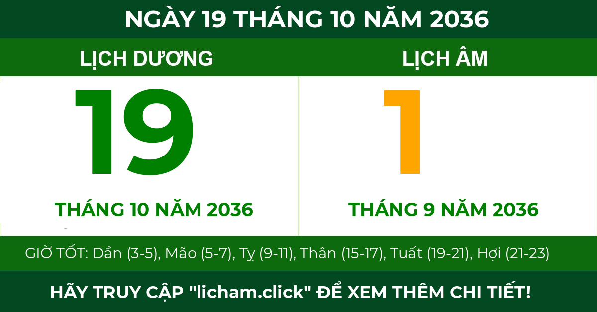 lịch âm ngày 19 tháng 10 năm 2036