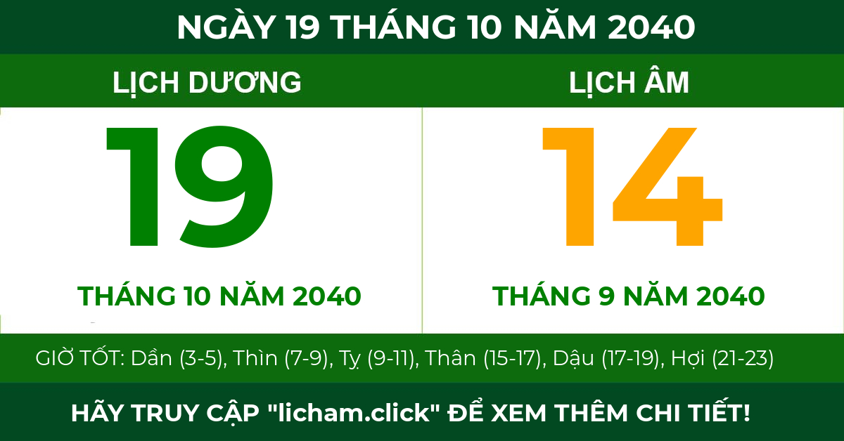 lịch âm ngày 19 tháng 10 năm 2040