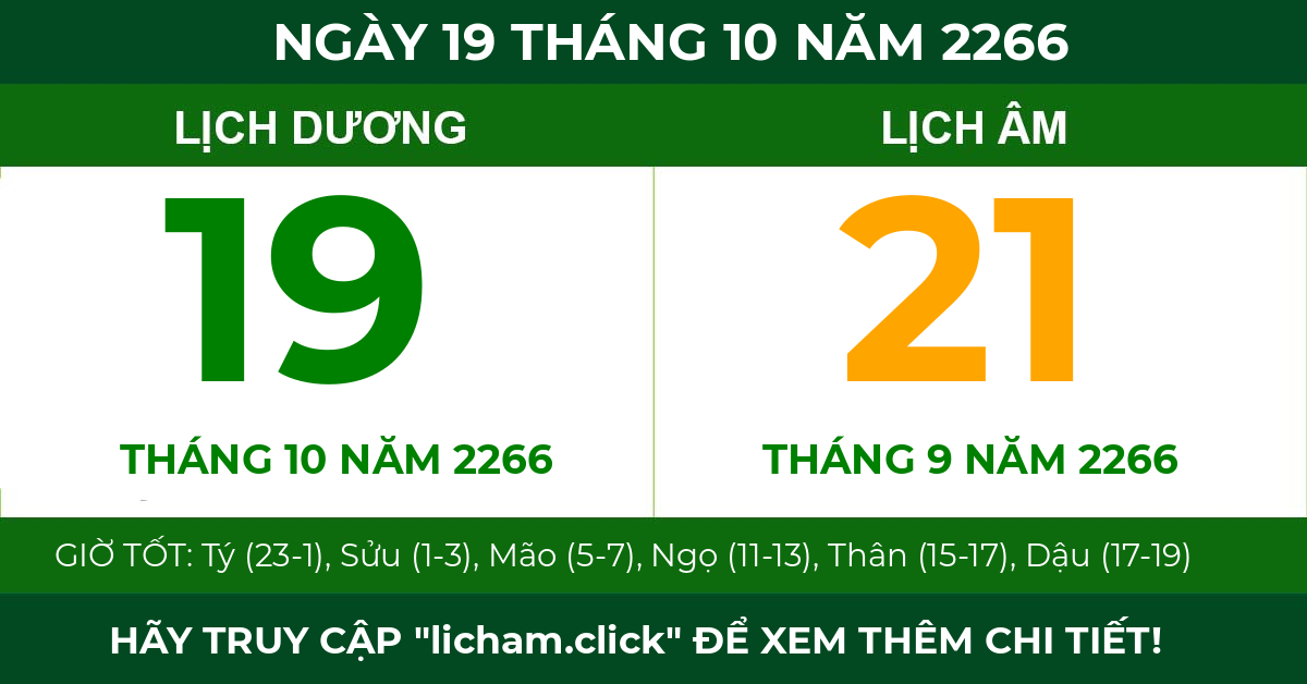 lịch âm ngày 19 tháng 10 năm 2266