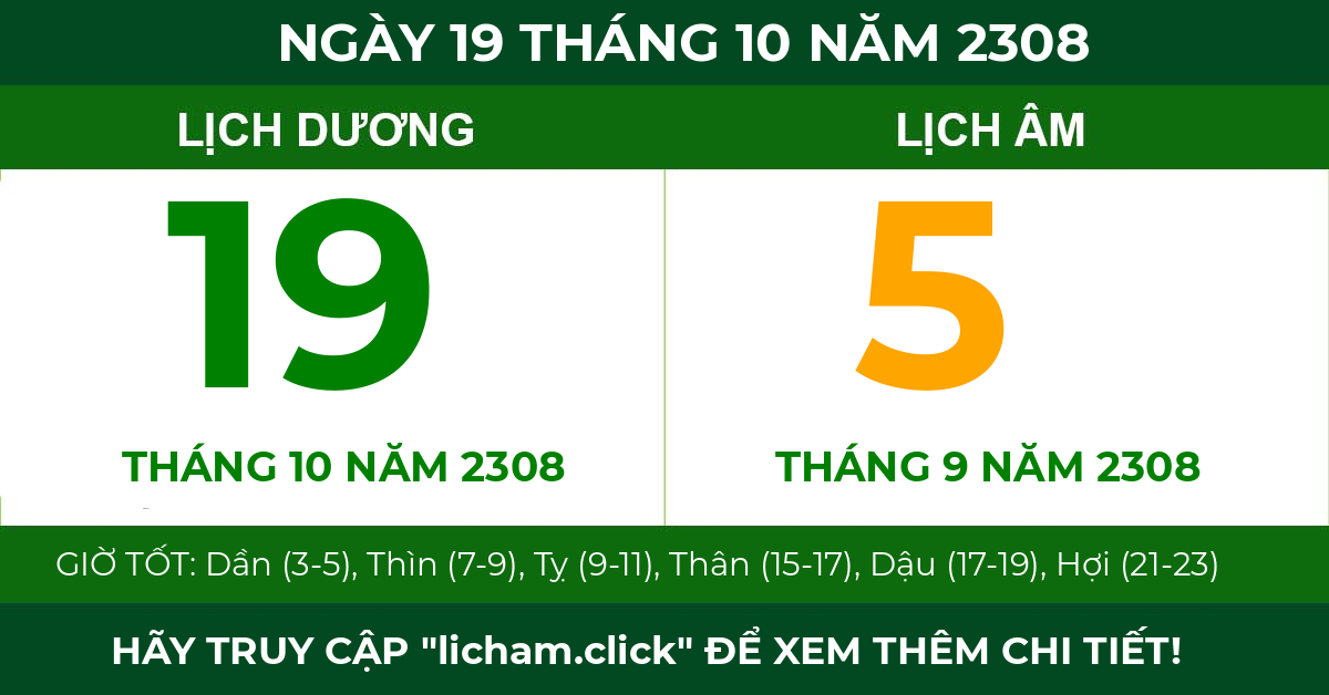 lịch âm ngày 19 tháng 10 năm 2308
