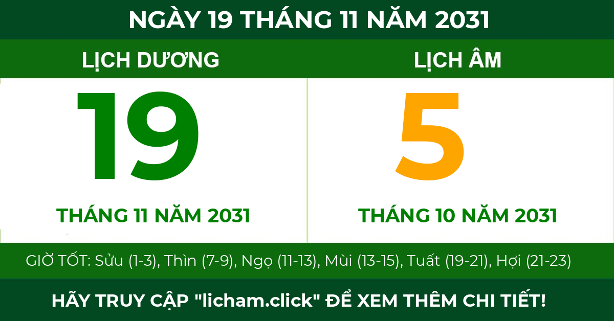 lịch âm ngày 19 tháng 11 năm 2031