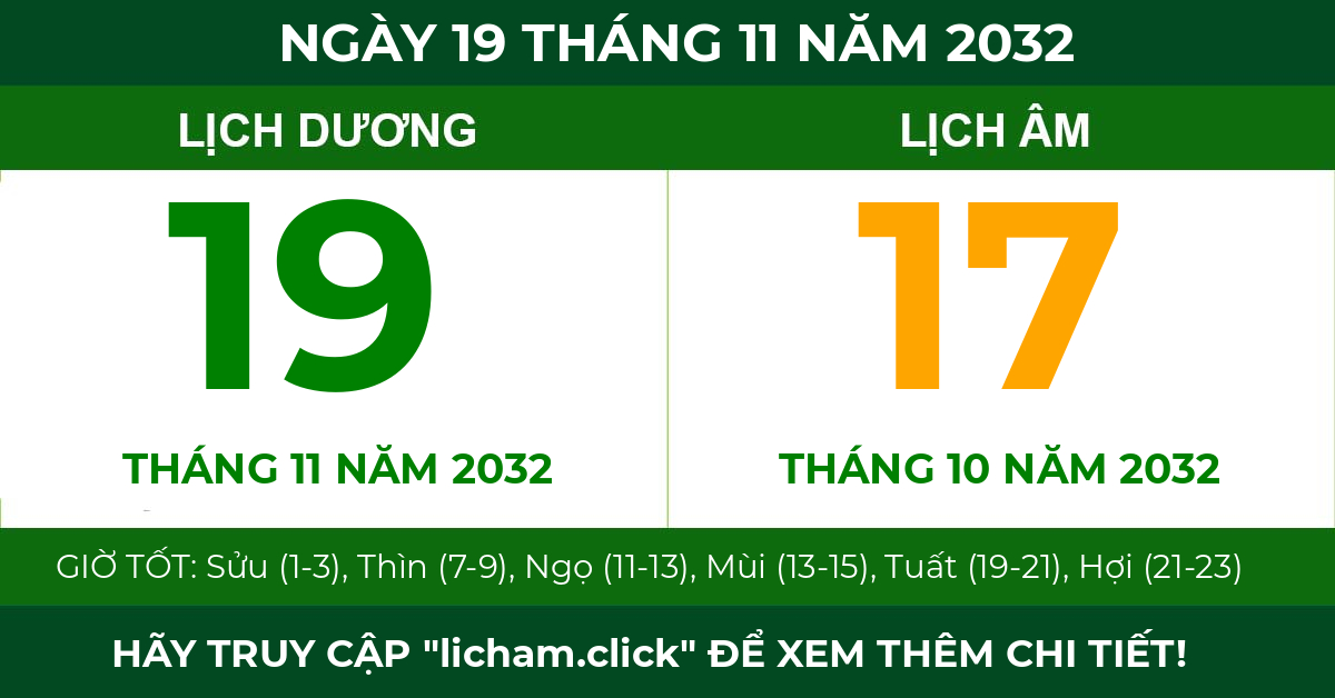 lịch âm ngày 19 tháng 11 năm 2032