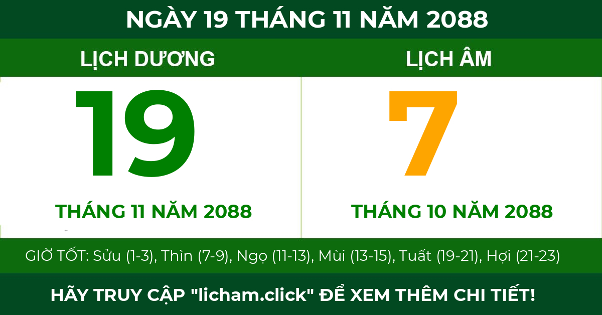 lịch âm ngày 19 tháng 11 năm 2088