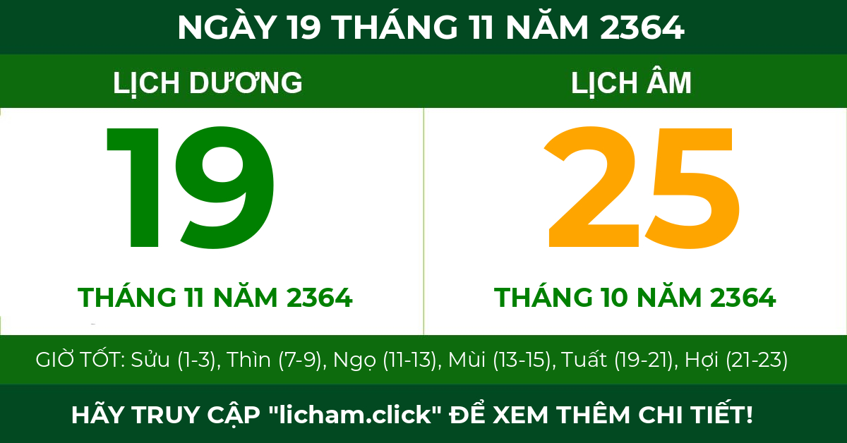 lịch âm ngày 19 tháng 11 năm 2364