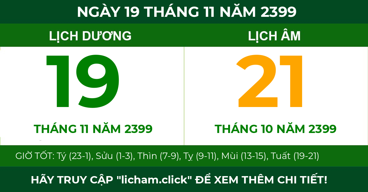 lịch âm ngày 19 tháng 11 năm 2399