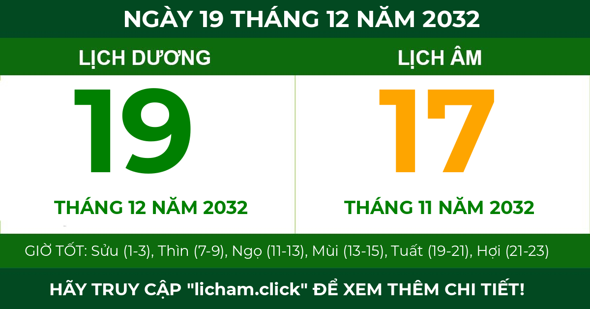 lịch âm ngày 19 tháng 12 năm 2032