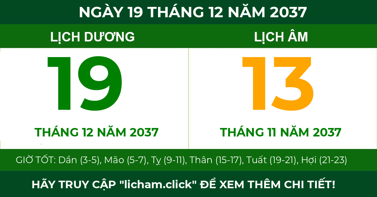lịch âm ngày 19 tháng 12 năm 2037