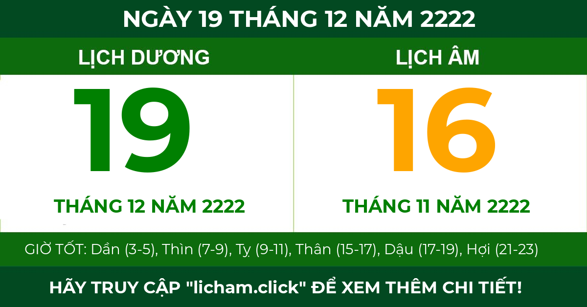 lịch âm ngày 19 tháng 12 năm 2222