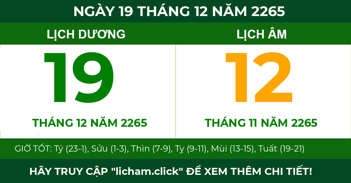 lịch âm ngày 19 tháng 12 năm 2265