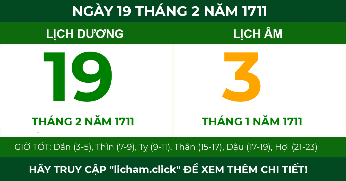 lịch âm ngày 19 tháng 2 năm 1711
