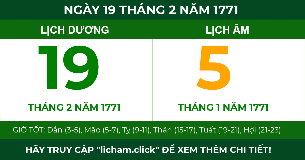 lịch âm ngày 19 tháng 2 năm 1771