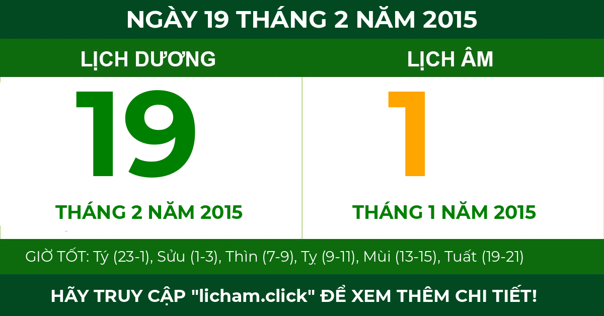 lịch âm ngày 19 tháng 2 năm 2015