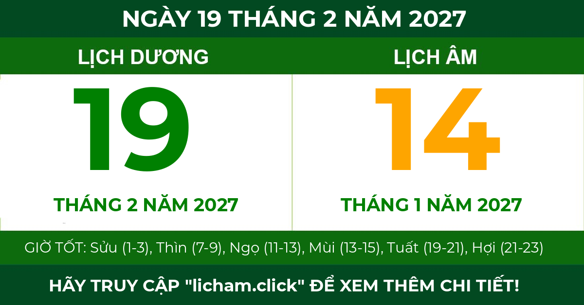 lịch âm ngày 19 tháng 2 năm 2027