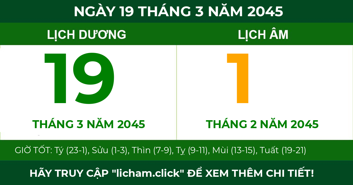 lịch âm ngày 19 tháng 3 năm 2045