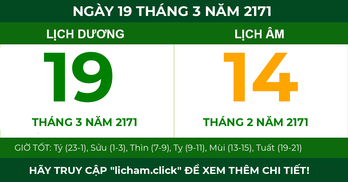 lịch âm ngày 19 tháng 3 năm 2171