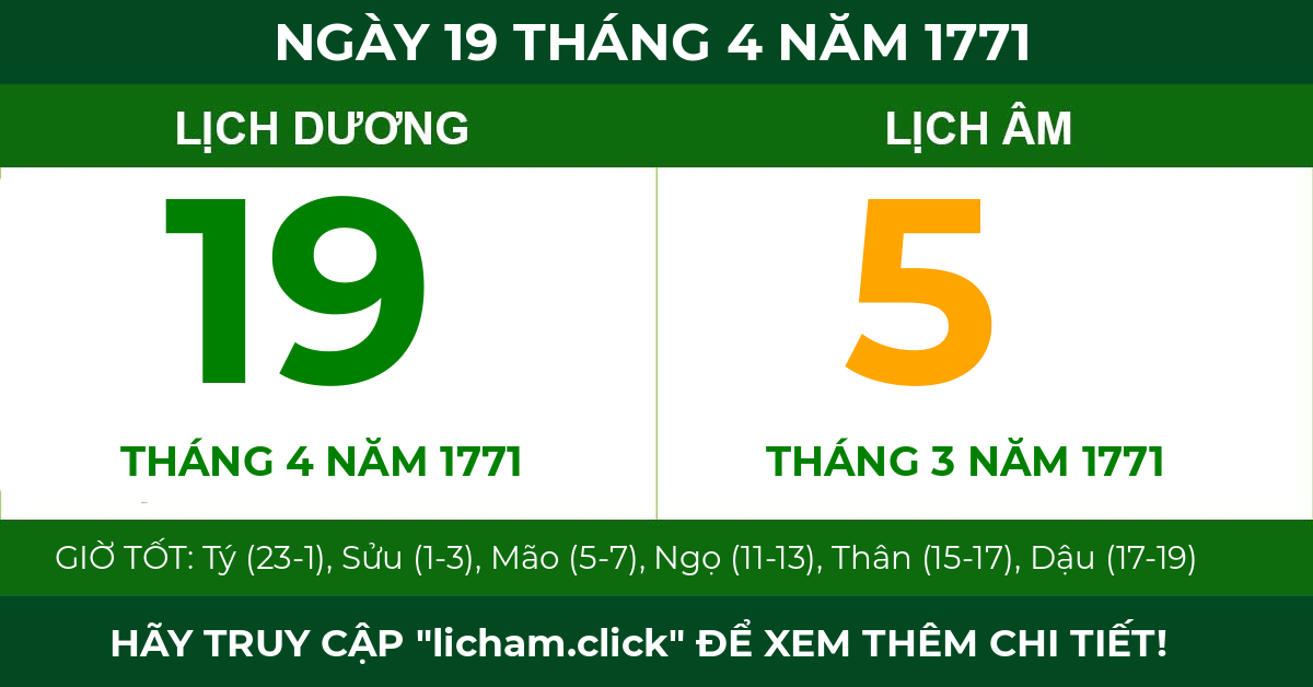 lịch âm ngày 19 tháng 4 năm 1771