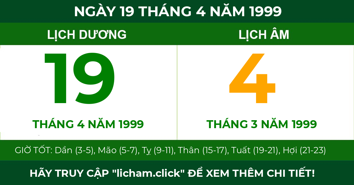 lịch âm ngày 19 tháng 4 năm 1999